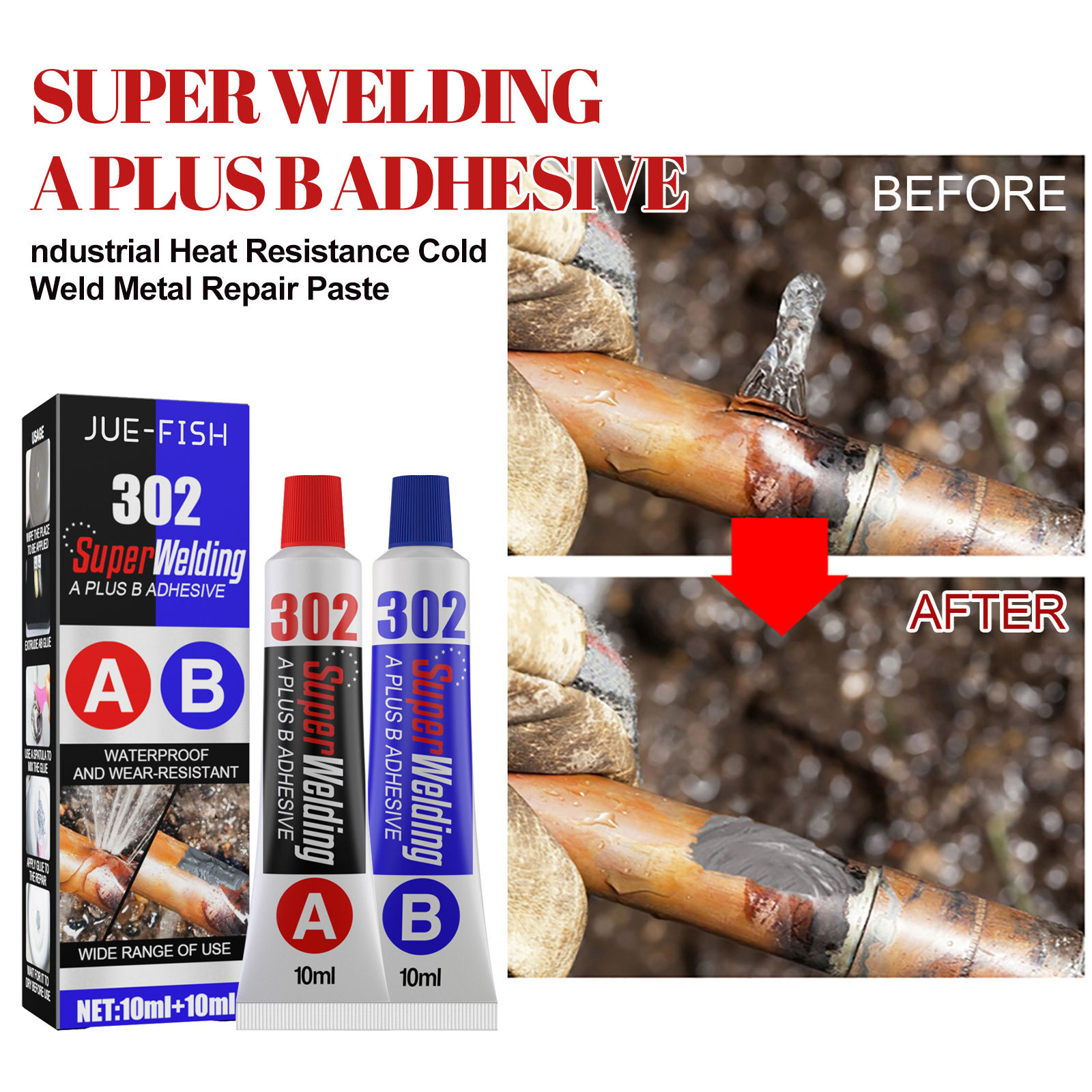 Jue-Fish Ab Foundry Glue Metal Repair Agent Welding Glue Fills Cracks and Leaks Quick-Drying Repair Glue