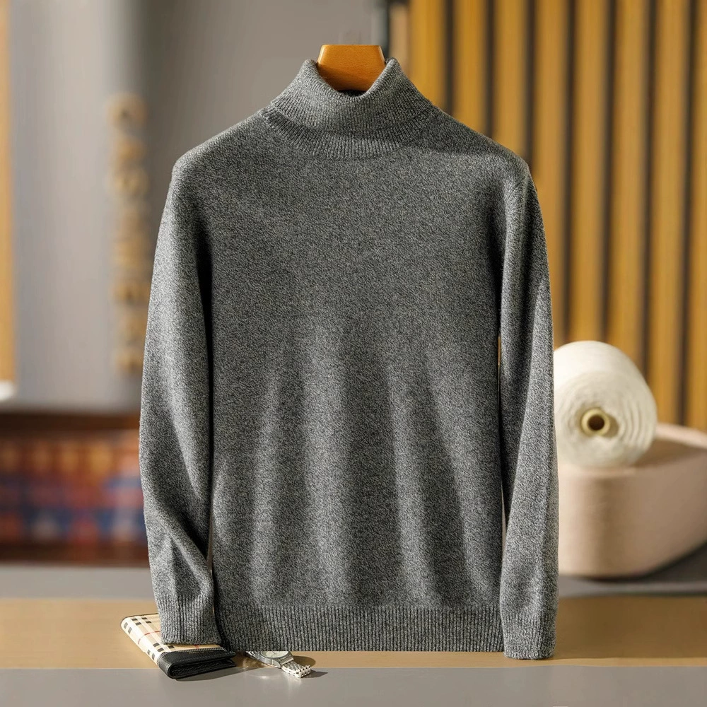 Осенний и зимний новый 100% чистый кашемир с высоким лацканом мужской свитер утолщение теплая мода свободная вязаная нижняя рубашка