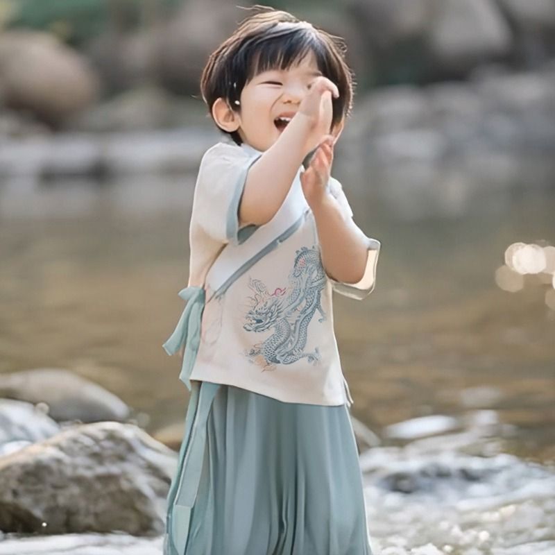 汉服男童夏季套装儿童新中式国风古装男宝古风唐装男孩日常可穿夏|undefined