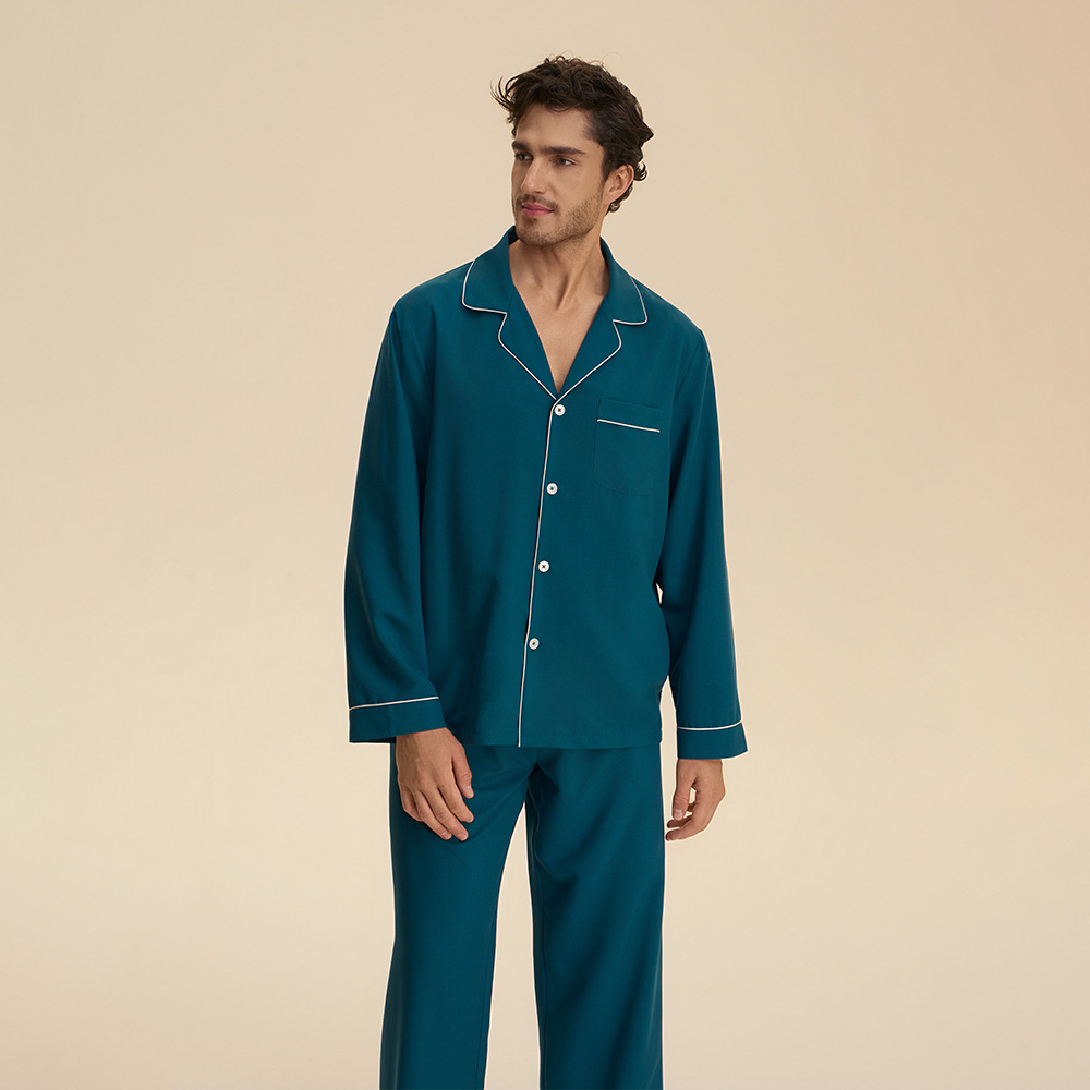 Otoño transfronterizo delgado pareja pijama de manga larga pantalones con solapa nubes algodón casero casual conjunto 3987 + 3988