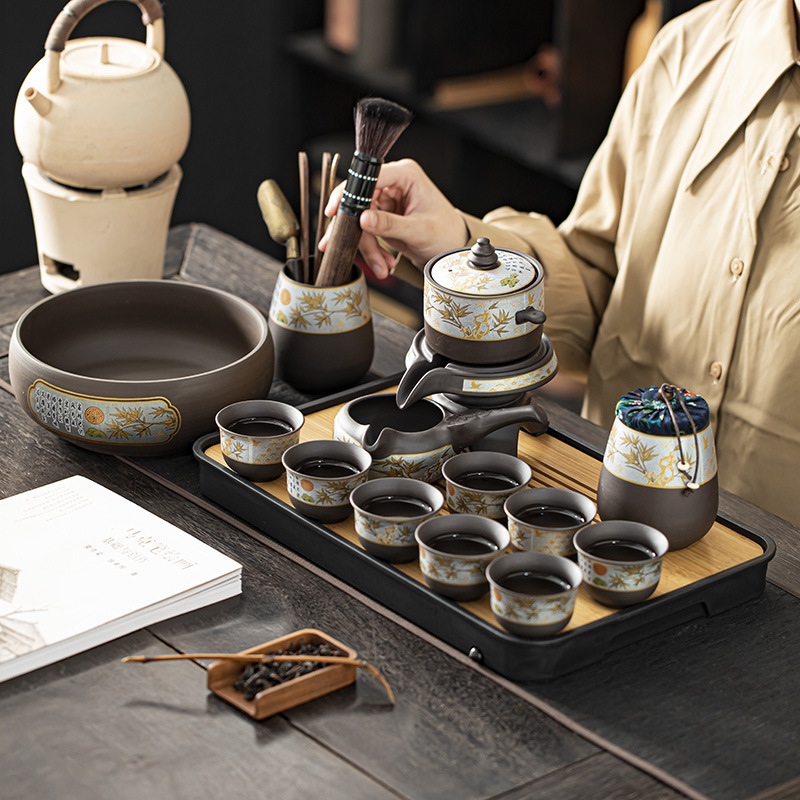 Purple Sand Lazy Graphite Automatic Rotating Anti-scalding Tea Artifact Kung Fu Tea Set Teapot Tea Ceremony Tea Cup Tea Set