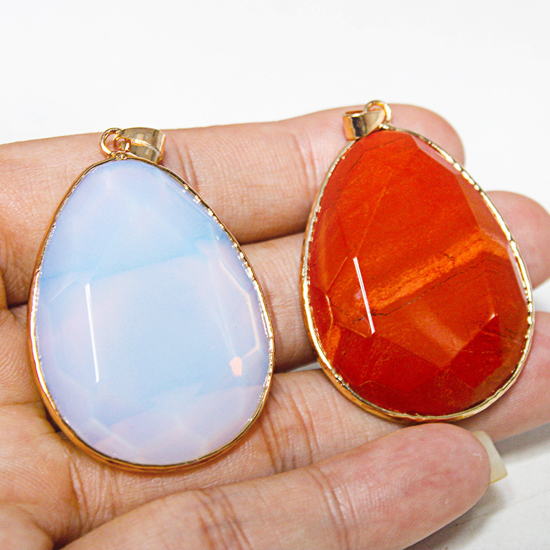 Fashion Water Droplets Crystal Polishing Inlay Natural Stone Pendant Necklace 1 Piece