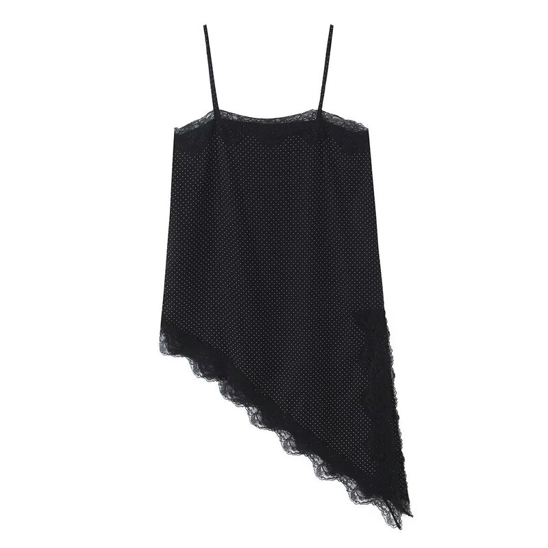 Cross-Border Foreign Trade Women's Clothing 2026 Spring European and American Style Lace-Trimmed Polka Dot Asymmetrical Hem Halter Top for Women Cross-Border Foreign Trade Women's Clothing 2026 Spring European and American Style Lace-Trimmed Polka Dot Asymmetrical Hem Halter Top for Women