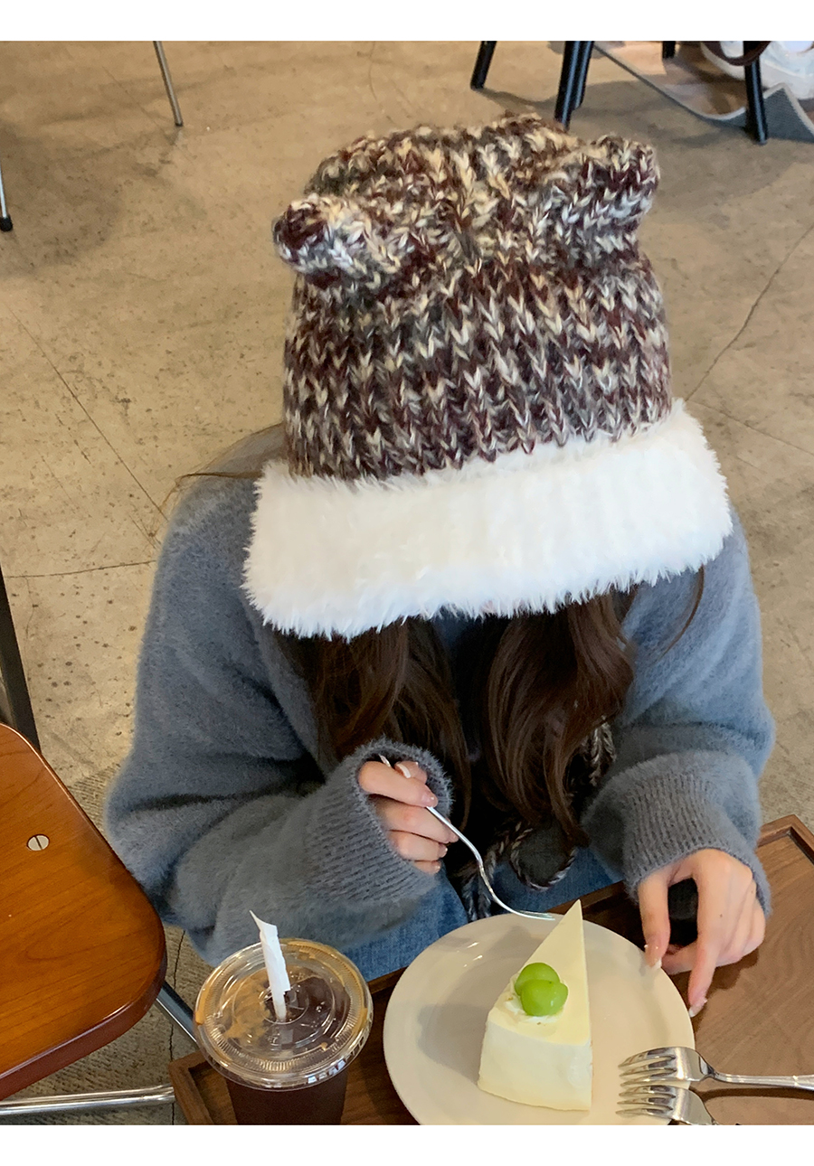 Cute Ears, Big Headband, Colorful Thick Wool Knitted Hat, Women's Autumn and Winter Warmth, Show Face, Small Plush_voghion.com