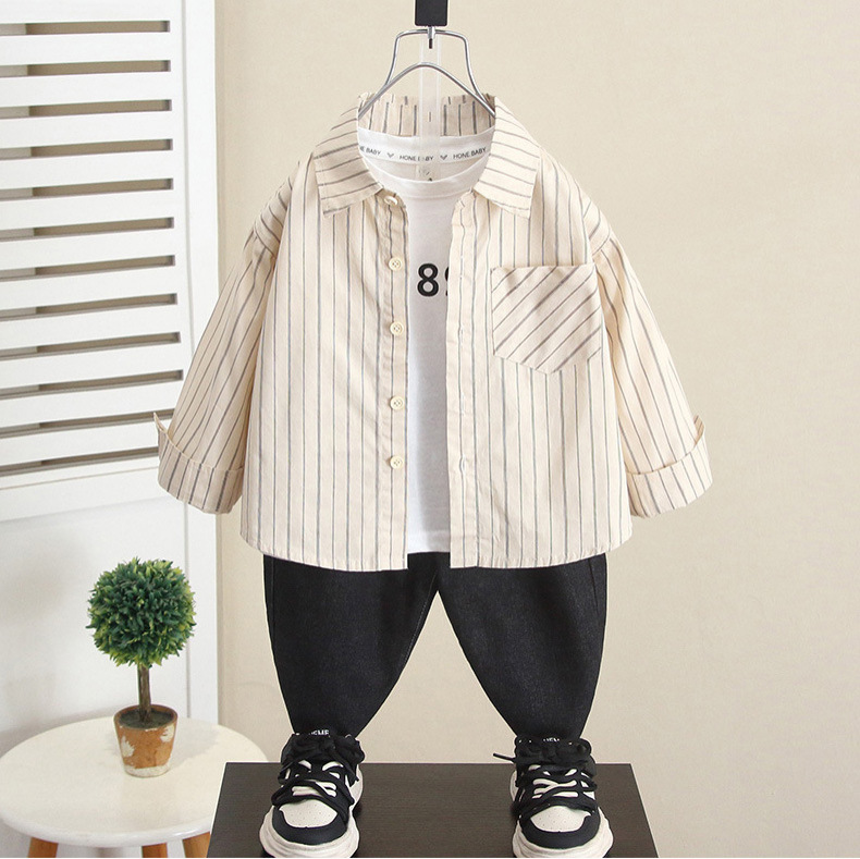 6243 Camisa de moda de primavera y otoño para niños Camisa de manga larga a rayas de otoño para niños 2025 nueva ropa de otoño para bebés casual