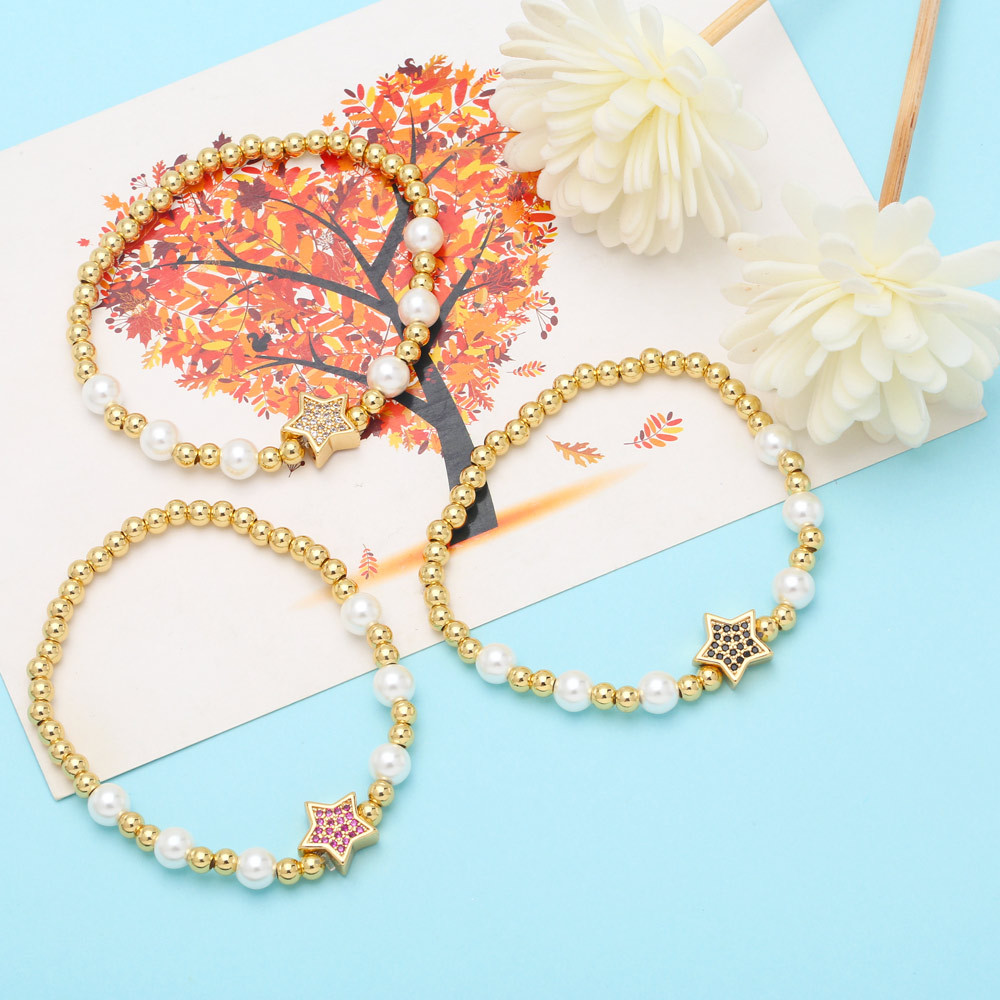 Fashion Star Copper Bracelets Pearl Gold Plated Zircon Copper Bracelets