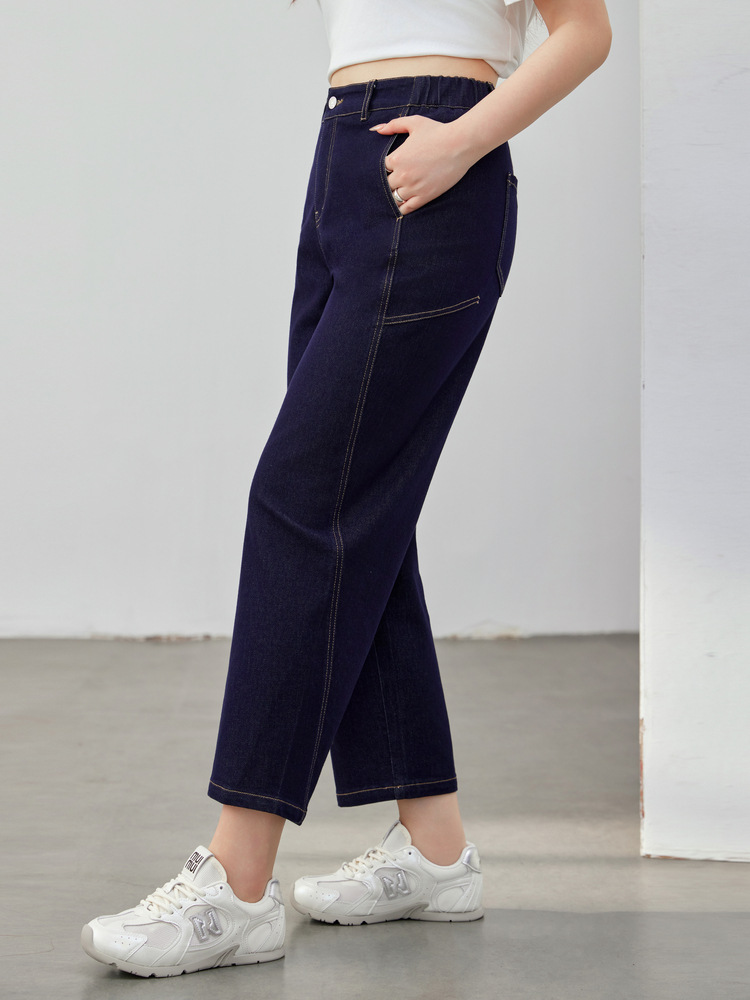 [Retro deep blue stylish versatile nine-point jeans] Qianlixiu large size women's clothing plus size 2025 summer new style