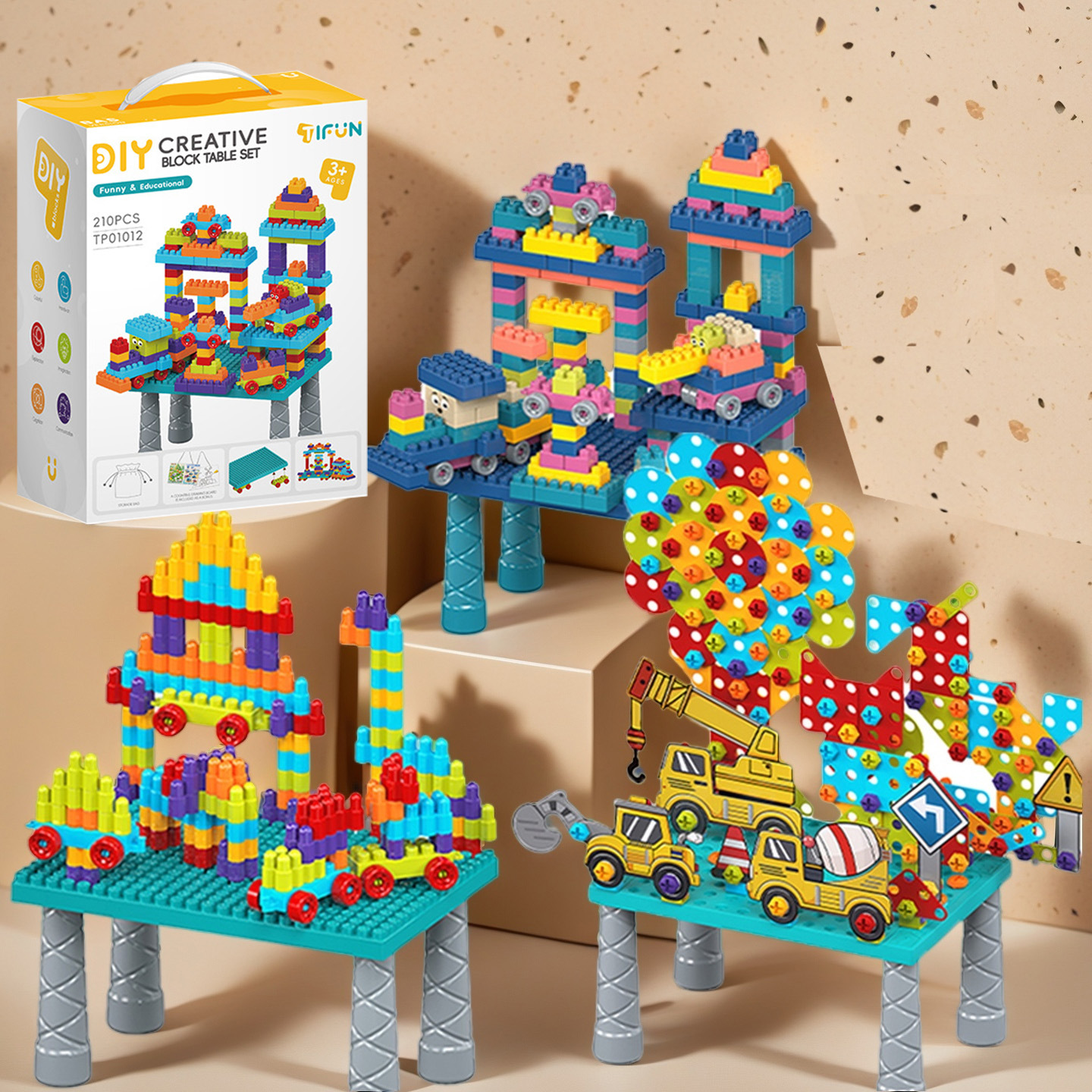 【English Packaging】Cross-Border Foreign Trade Particle Building Block Table Children's DIY Assembly Building Blocks Educational Toys Temu