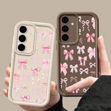 适用三星S25Edge粉色蝴蝶结手机壳S24FE高级冷咖色A56天眼阶梯壳