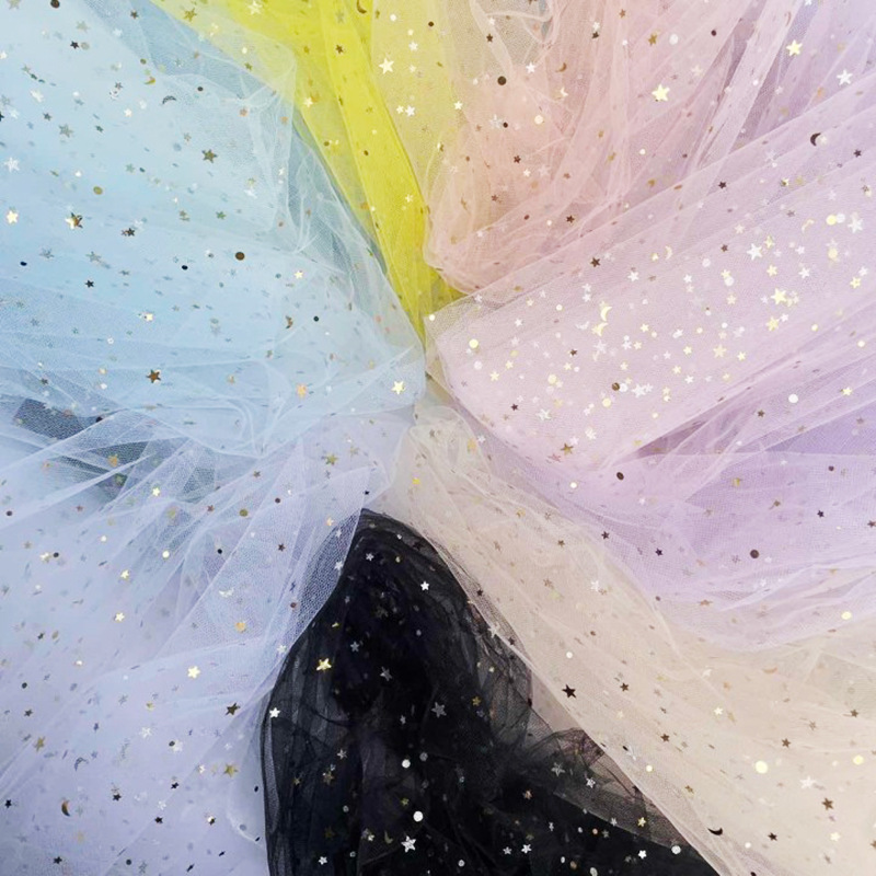 Can Be Used to Make Souvenir Packaging, Yarn Star and Moon Handmade DIY Polyester Organza Photo Background, Yarn Skirt with Sequin Decoration