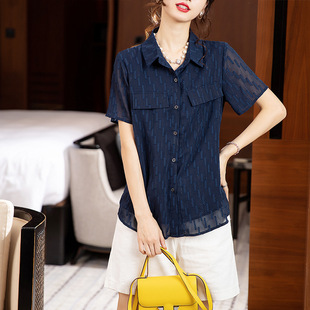 Shirt women's short sleeve 2023 Summer new chubby girl Professional Plus size western style chiffon top design western style shirt