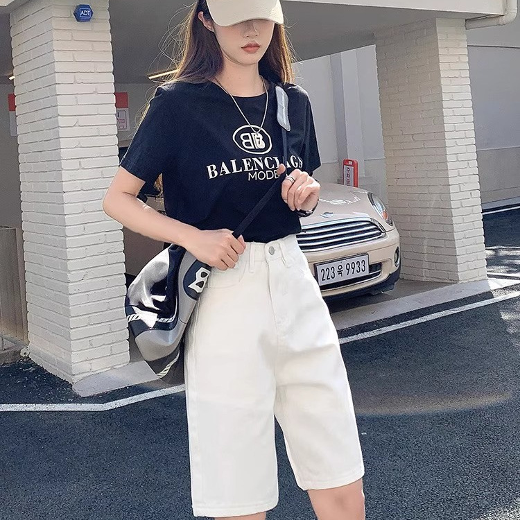 La Chapelle Women's Denim Shorts 2026 Summer New Thin H-Shaped Loose Slimming Straight Pants