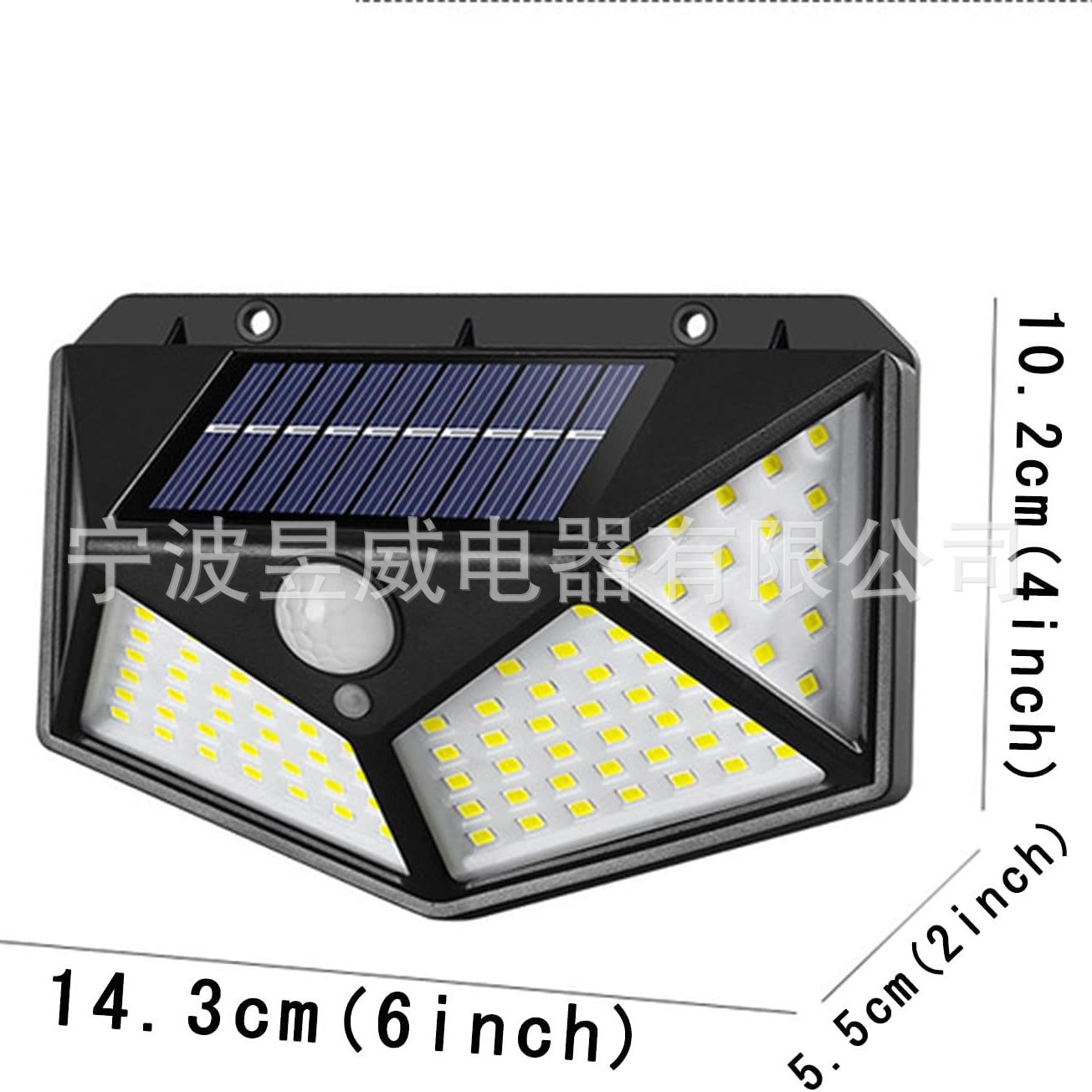 Luz Solar con Sensor de cuerpo humano, 100LED, para patio, exterior, Sensor multiángulo, iluminación nocturna, Sensor de luz