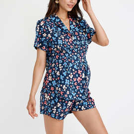 eBay亚马逊2023春夏热销新款欧美简约时尚孕妇哺乳衬衫家居套装女