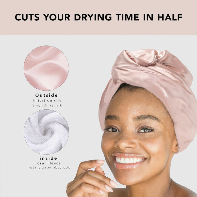 Factory wholesale satin silk double-layer dry hair cap high absorbent dry hair towel quick-drying shower cap wet hair wrap turban