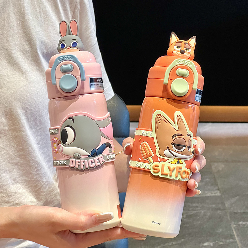 Zootopia Thermos Cup Nick Judy Straw Cup Double Drink Girls High-Looking Children's Special Cup for School
