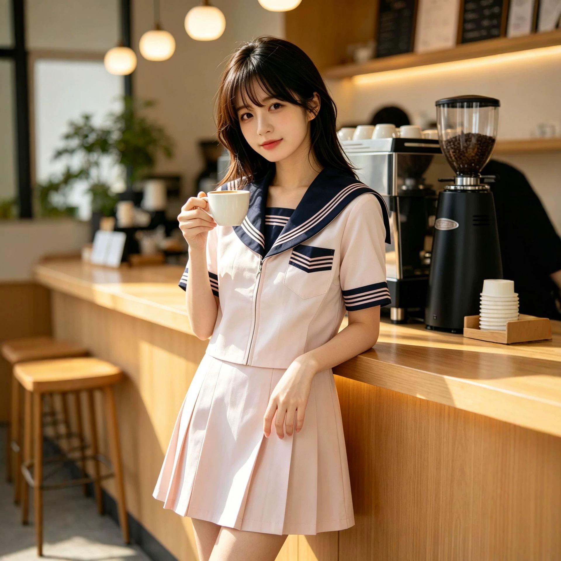 JK-style girls' summer short-sleeved uniform, suitable for cosplay events, school, and everyday wear, featuring a navy collar and sailor-style design, in pink