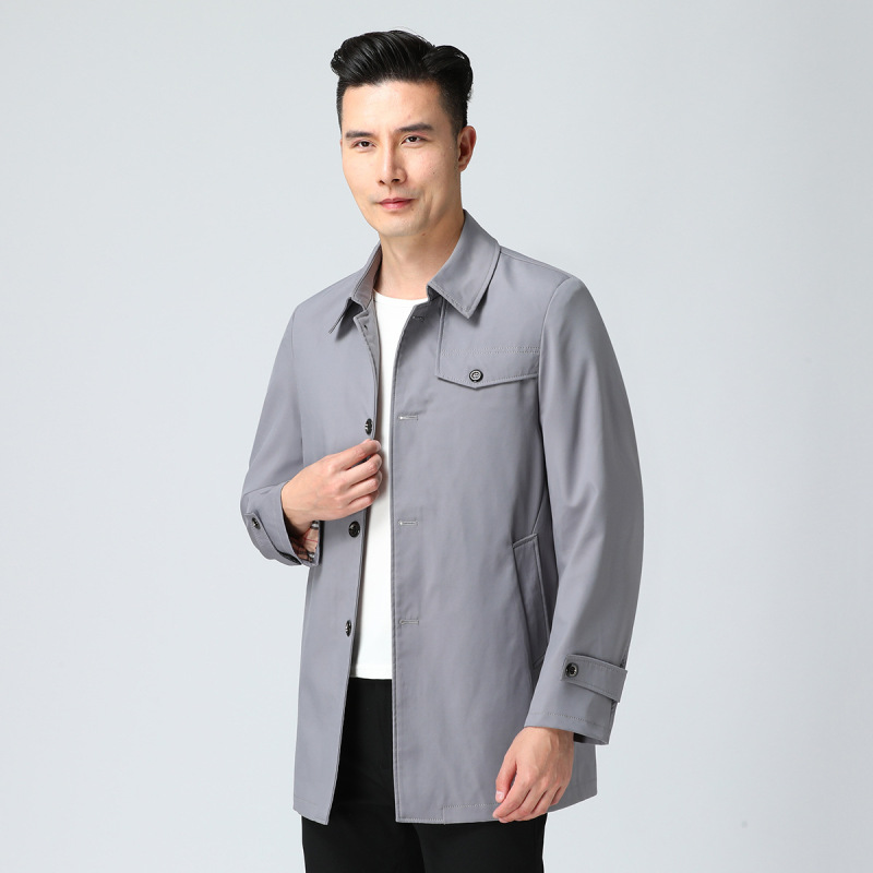 Brand Cut Label Men's Spring and Autum Pure Color Lapel Single-Breasted Simple Casual Mid-Length Windbreaker Jacket 09611 Brand Cut Label Men's Spring and Autum Pure Color Lapel Single-Breasted Simple Casual Mid-Length Windbreaker Jacket 09611