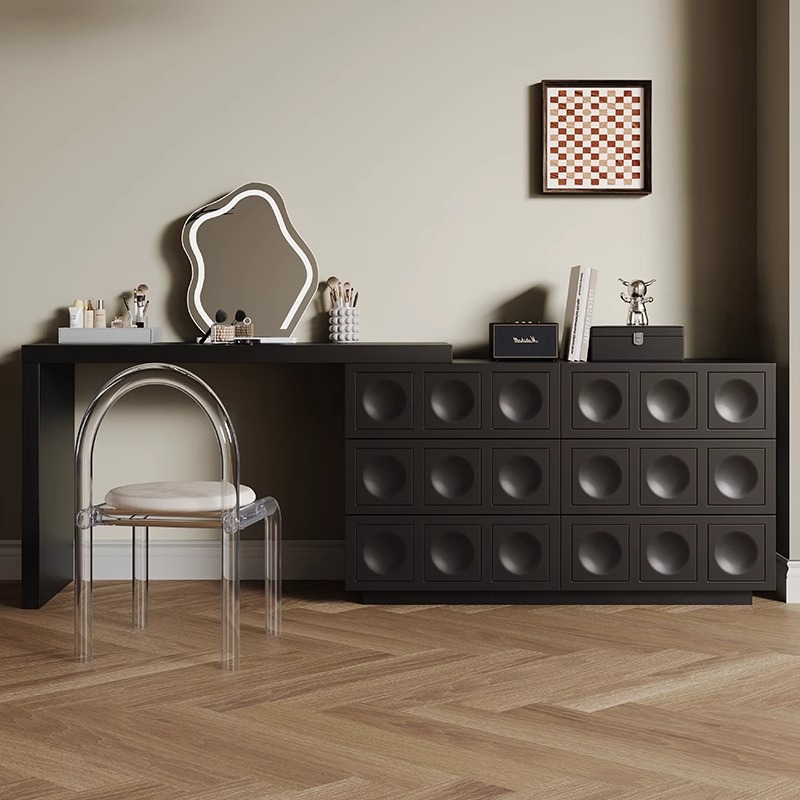 Mesa de madera negra sólida armario de almacenamiento armario de almacenamiento en un pequeño tipo de leche blanca dormitorio casero mesa de maquillaje armario de cama