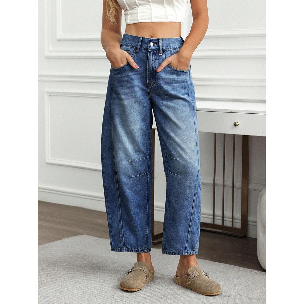 European Size Lazada Cross-Border Aliexpress Export Hot-Selling Jeans for Women 2025 New Loose Wide-Leg Washed Pants