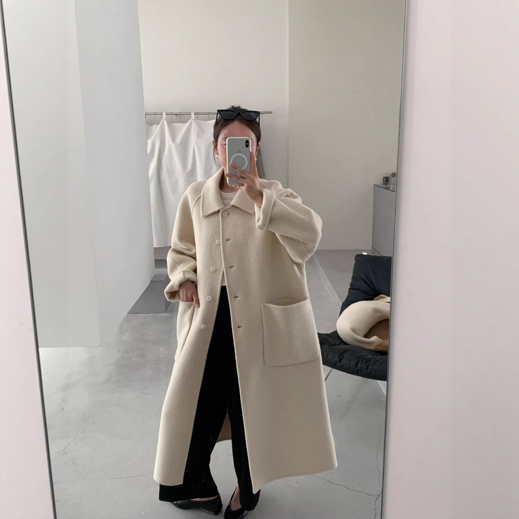 Korean-Style High-End Lapel Doll Collar Single-Breasted Double-Sided Wool Coat for Women, Long Thick Woolen Overcoat for Women