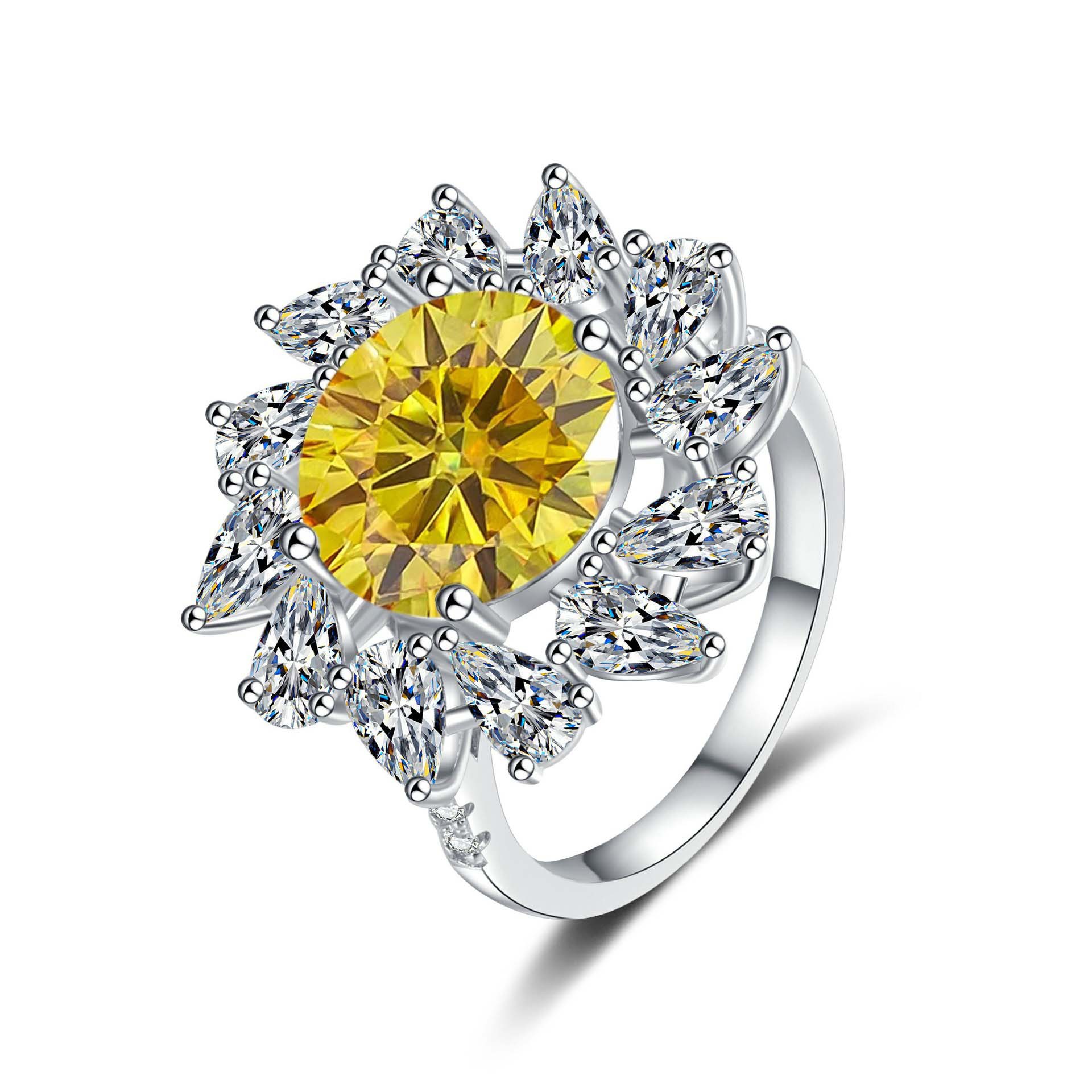 S925 anillo de diamante de color de plata esterlina, anillo de diamante en forma de pera de 5 quilates, anillo de mujer elegante y lujoso