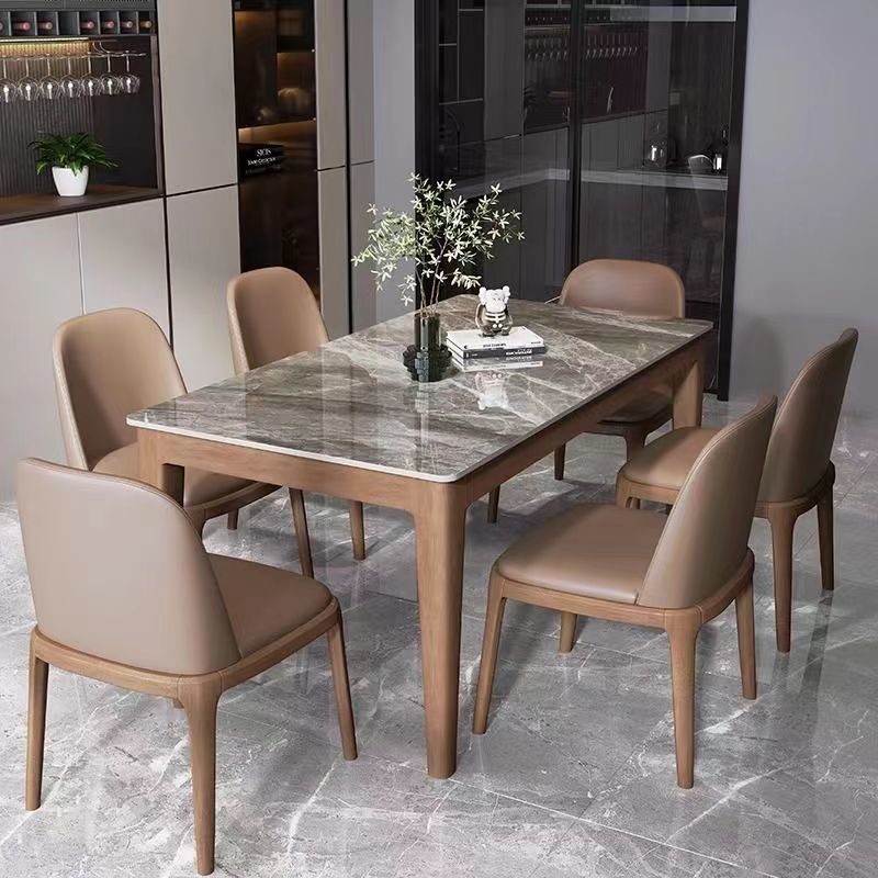 Modern Simple Slate Dining Table and Chair Combination Restaurant Home All Solid Wood Small Apartment Rectangular Solid Wood Slate Dining Table