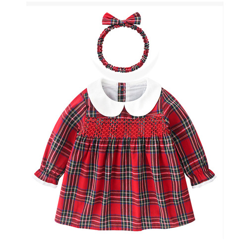 Baby dress autumn and winter British style skirt suit 0-3 years old small fragrant style baby girl one year old baby girl dress