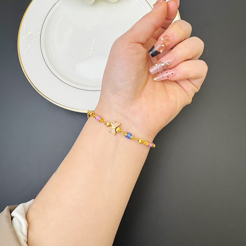 Brazalete de oro de arena vietnamita goteo de aceite mariposa pirola de pirola de goma de frisa brazalete de mujer diseño de joyas no se desvanecen durante mucho tiempo