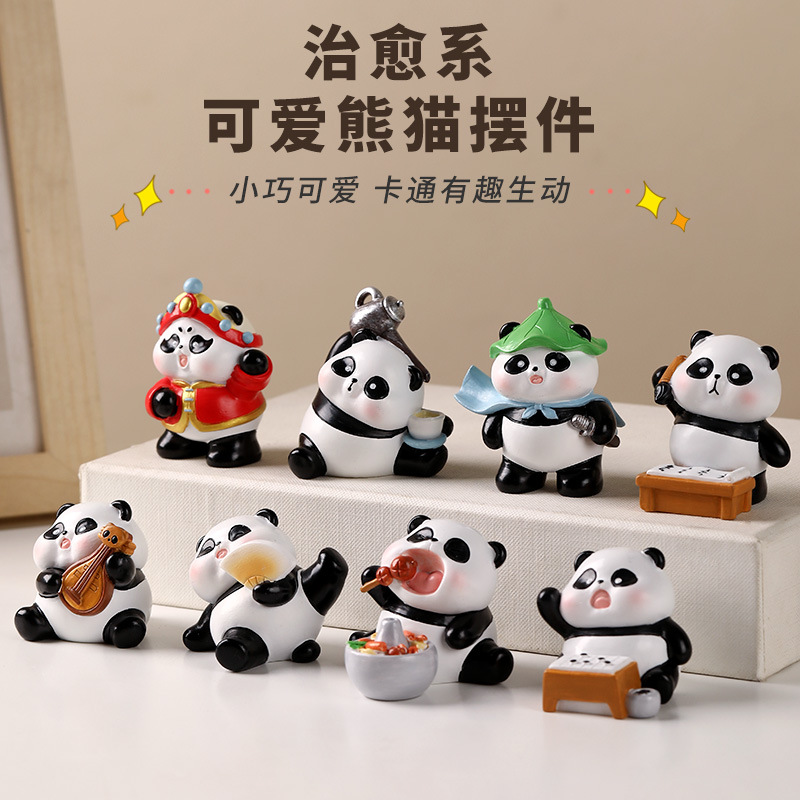 Oficina adorable panda decoración diaria caja ciega muñeca dibujos animados adornos de escritorio de resina artesanía regalos