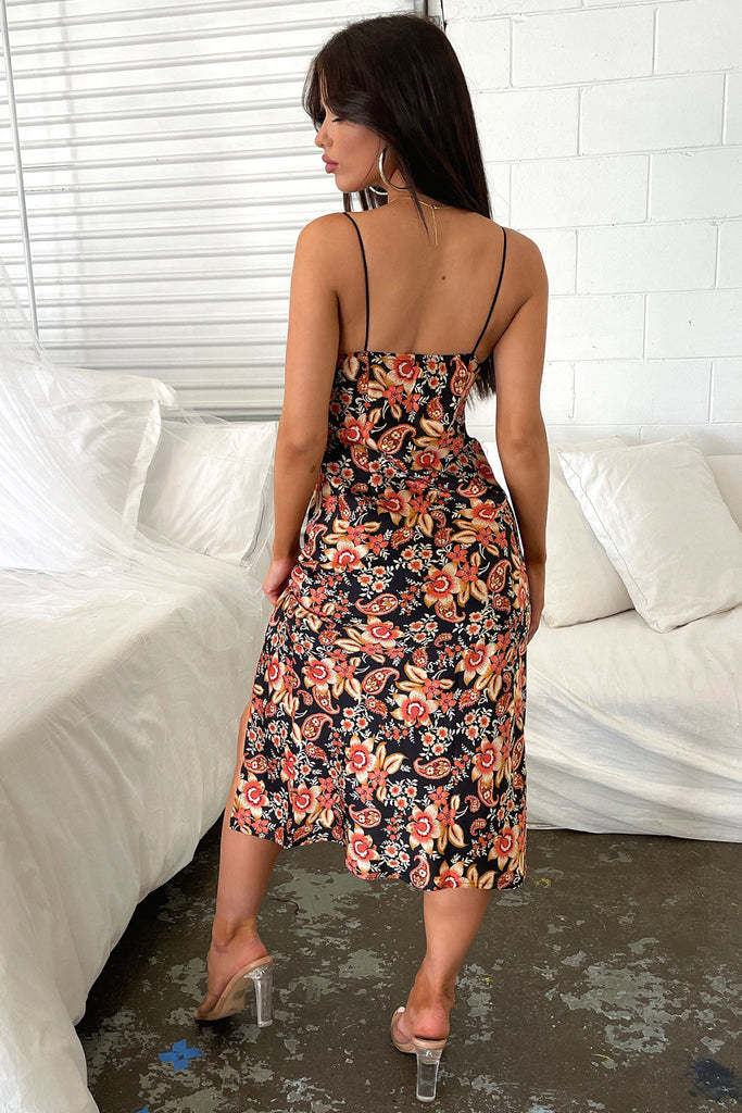 Dress Summer Floral Print Slit V neck Low Cut Sexy Sling Dress
