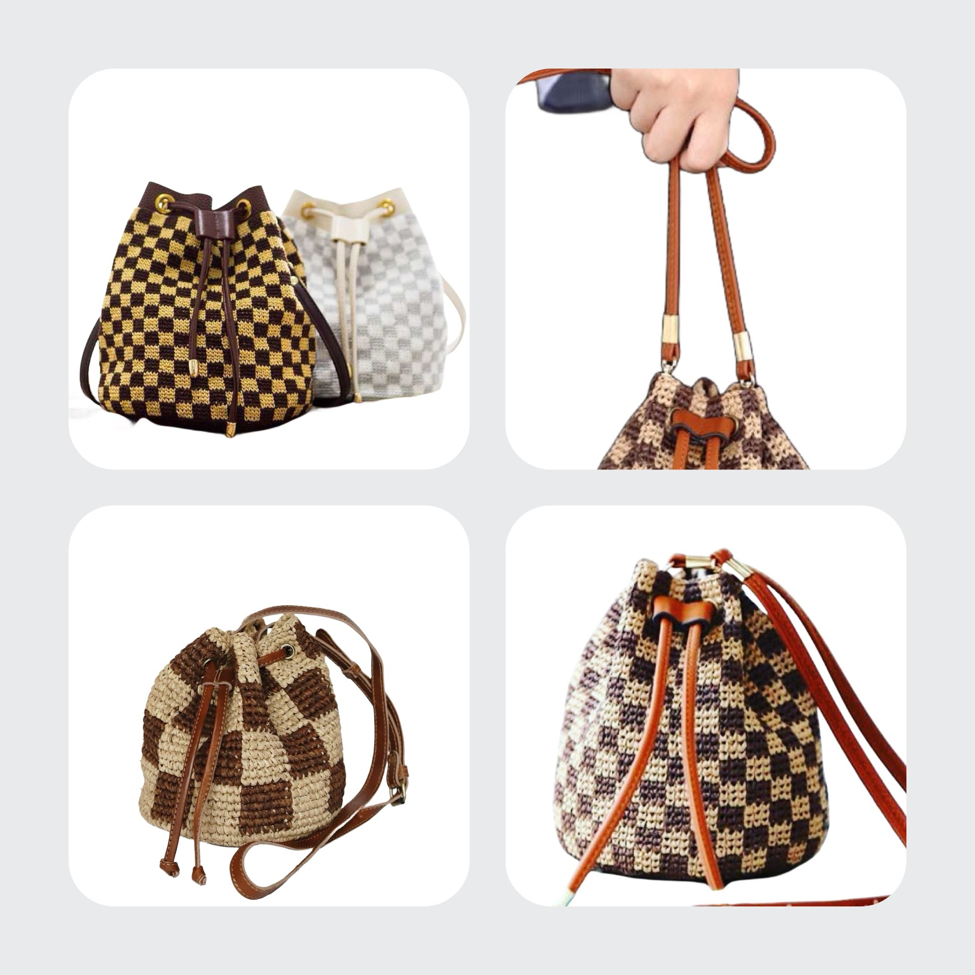 Set de 3 Piezas para Bolso Tipo Bucket: Base, Correa y Tirante – Accesorios para Tejer a Ganchillo, DIY