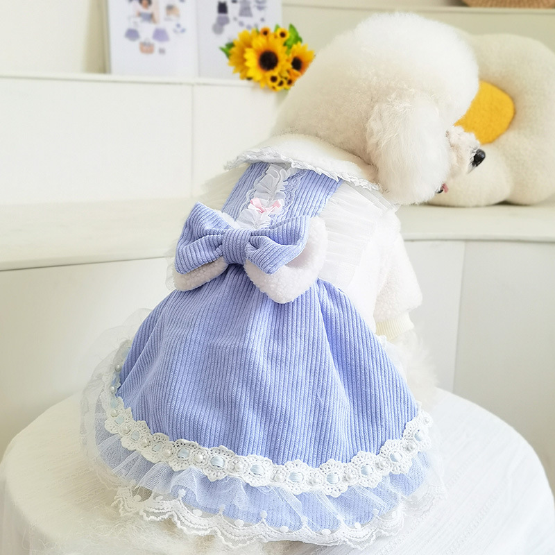 CQ815 de doble capa arco encaje vestido de invierno de doble capa [lindo Super lindo mascota ropa de perro ropa]