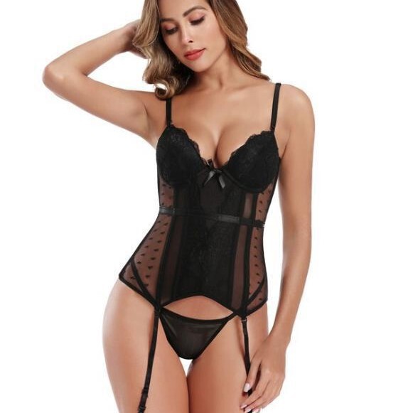 Plus-Size European and American Style Shapewear with Underwire, Hook-And-Eye Garter Belt, and Sexy Lingerie Two-Piece Set Corset