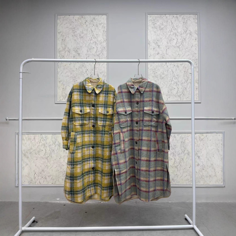 French-Style Woolen Coat, Classic, Fashionable, Versatile, Plaid, Single-Breasted, Lapel, Loose-Fitting, Long Woolen Coat, New Style