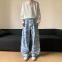 迷彩男女波浪纹宽松牛仔裤