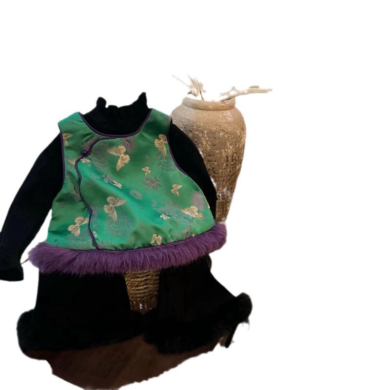 Chica nueva cheongsam chino mariposa chaleco jacquard bordado estilo nacional de Año Nuevo ropa de pantalones de lana moda