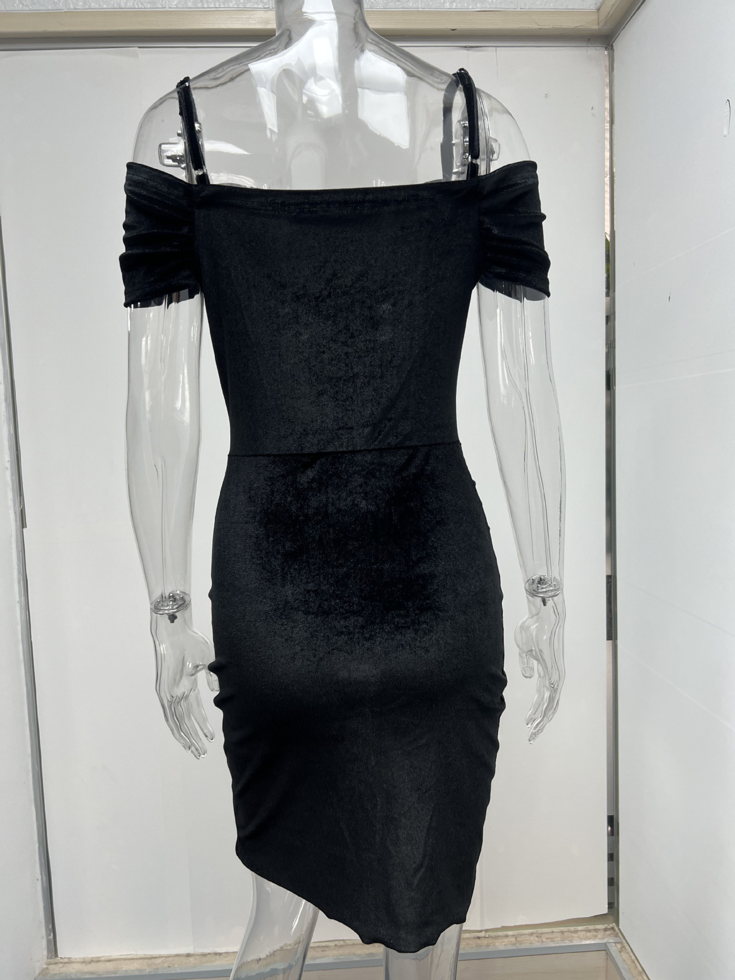 Spring Dress Sexy Slim Strap Fluff Drawstring Irregular Asymmetric Dress