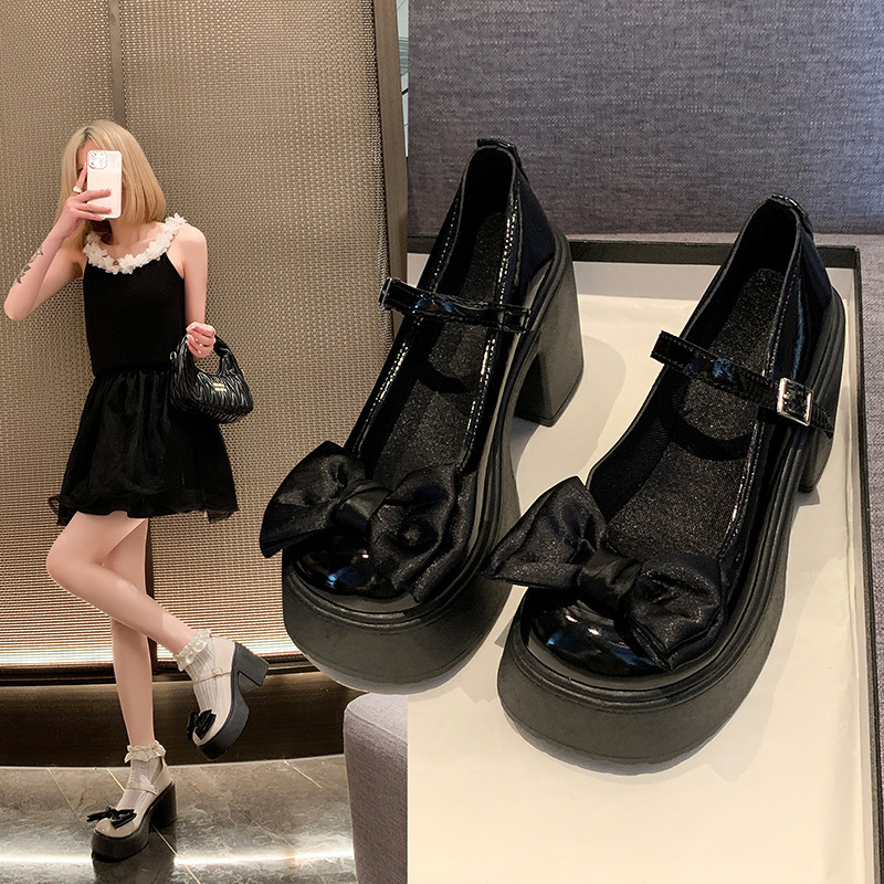 2025 New Autum Thick-Soled Heightening Bow One-Line Retro Fashion Thick-Heeled Mary Jane High-Heeled Shoes 2025 New Autum Thick-Soled Heightening Bow One-Line Retro Fashion Thick-Heeled Mary Jane High-Heeled Shoes