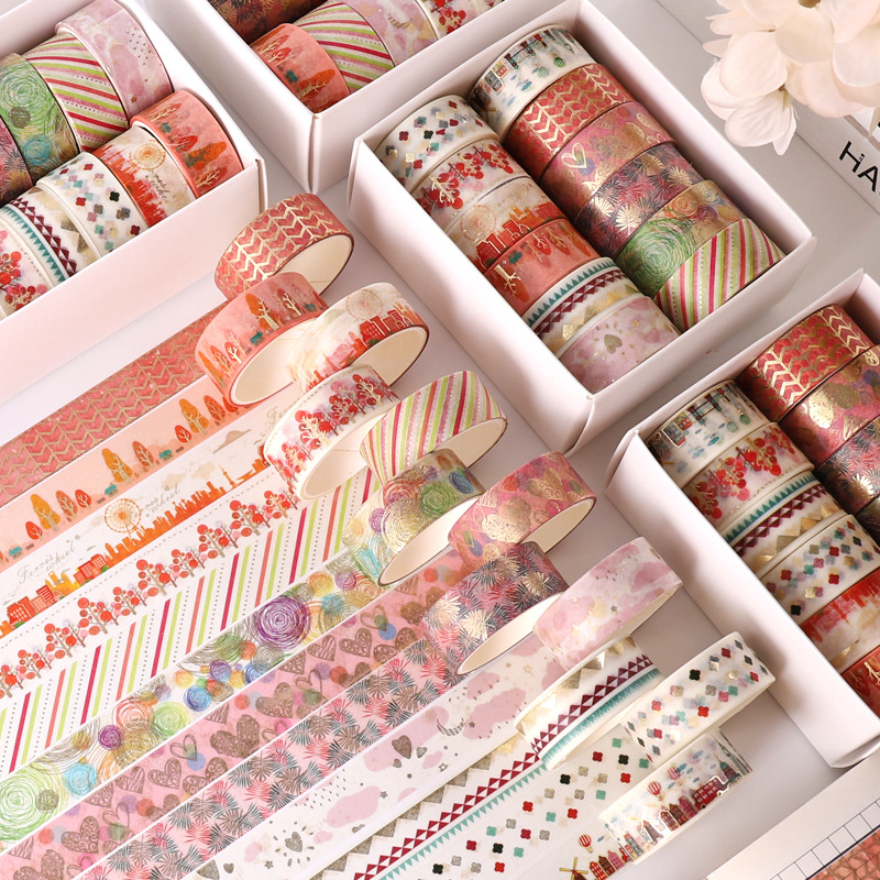 奕达跨境花颜2.0系列烫金和纸胶带2M 15MM和纸手帐贴纸胶带批发