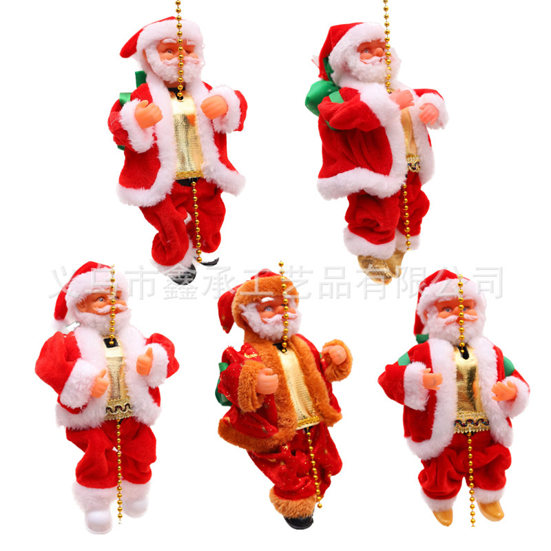 ビーズ登り電動音楽サンタクロースはしご鹿引き車創意クリスマスプレゼントクリスマス装飾置物|undefined