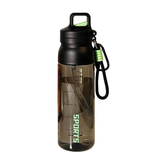 Casual Sports Tritan Water Cup with Open Lid Outdoor Double Drinking Straw Cup Fitness Summer High Temperature Resistant Plastic Cup