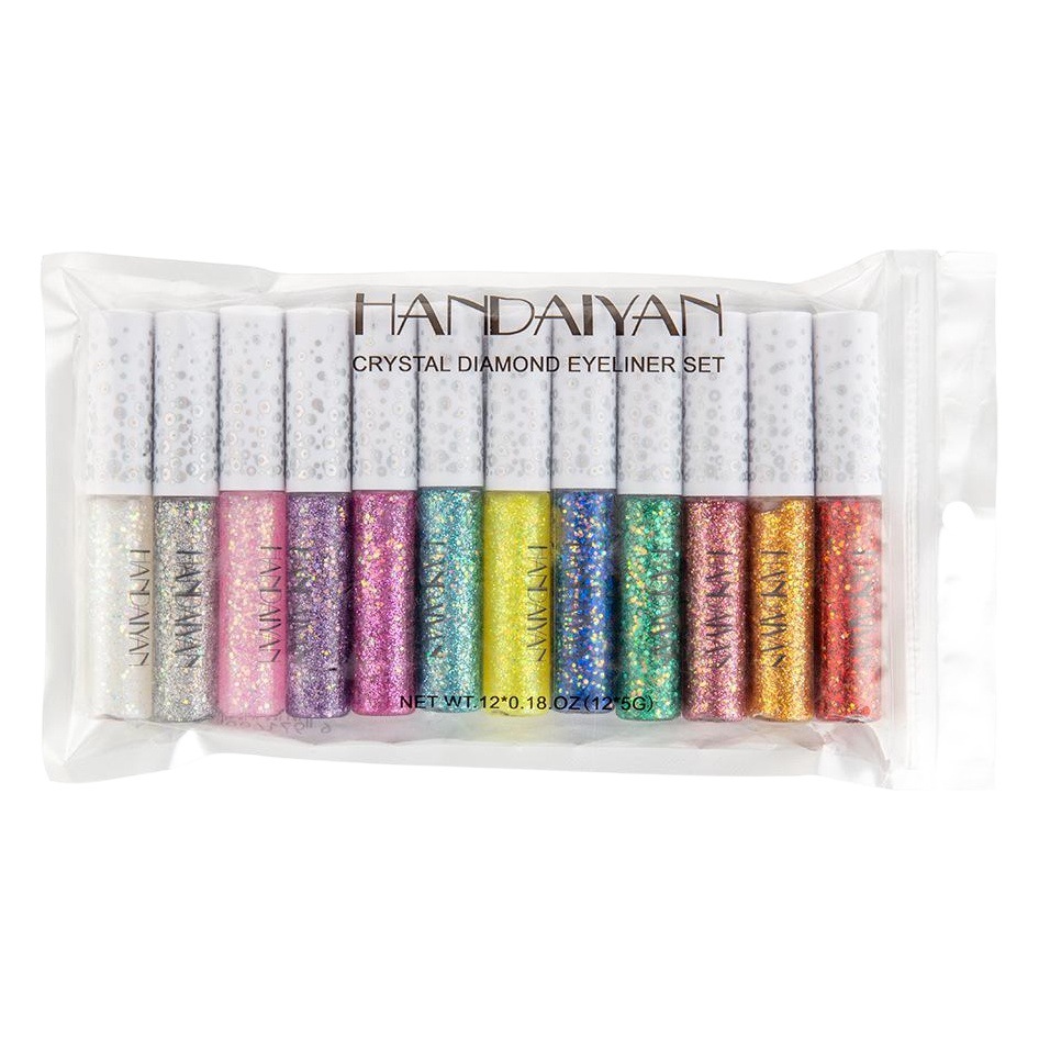 Delineador Líquido, Set de 12 Colores, Handaiyan, Brillante, Colorido, con Purpurina, Sombra de Ojos, Delineador Líquido Metálico