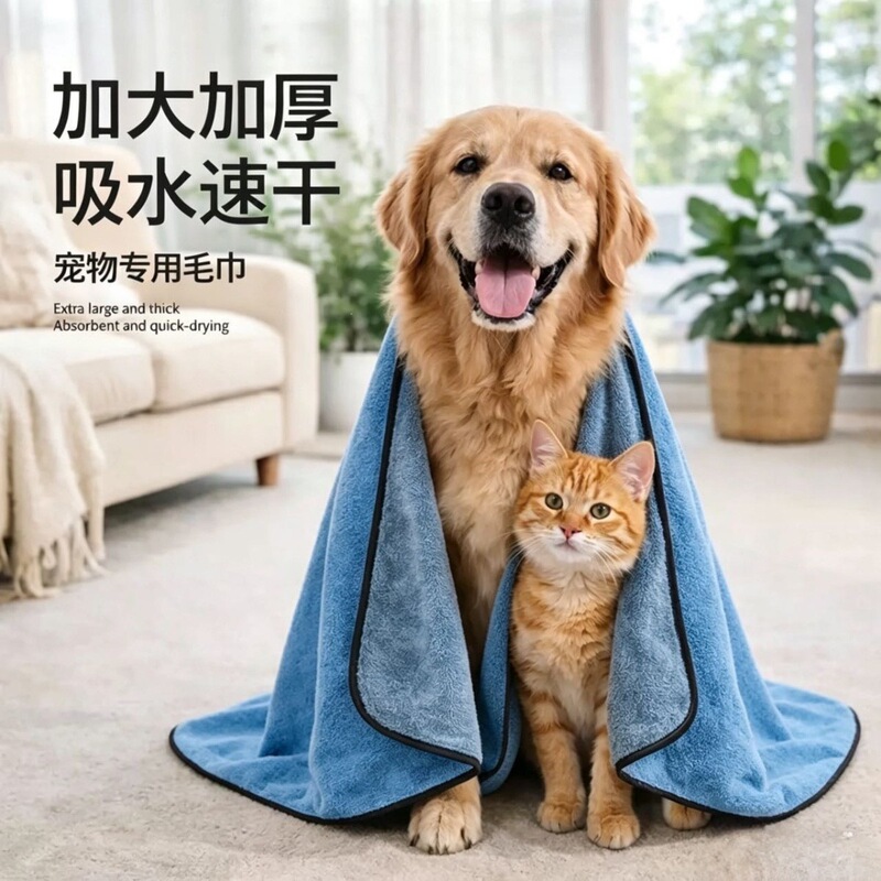 Thickened quick-dry pet towel, non-stick hair, special bath towel for dogs and cats, pet-specific product, does not shed hair