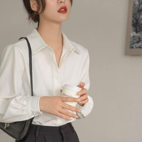 2025 Spring and Autumn Long-Sleeve White Women's Loose Casual Wrinkle-Resistant Design Style Unique Blouse with Drape Top