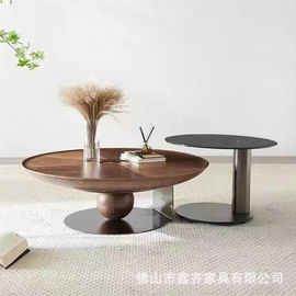 意式圆形茶几高级感客厅轻奢现代极简设计师款小众创意小户型