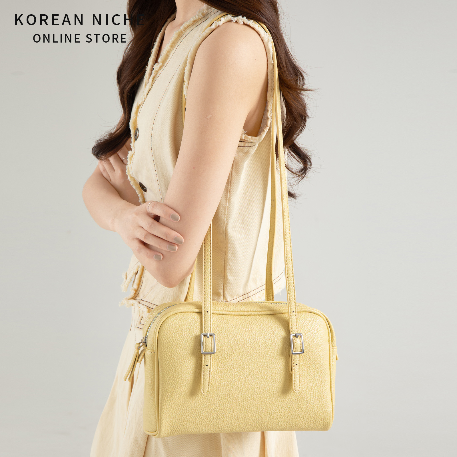 Korean Style Niche Design Lychee Grain Underarm Bowling Bag For Women, Large Capacity Retro Versatile Handbag & Shoulder Bag - Thumbnail 2