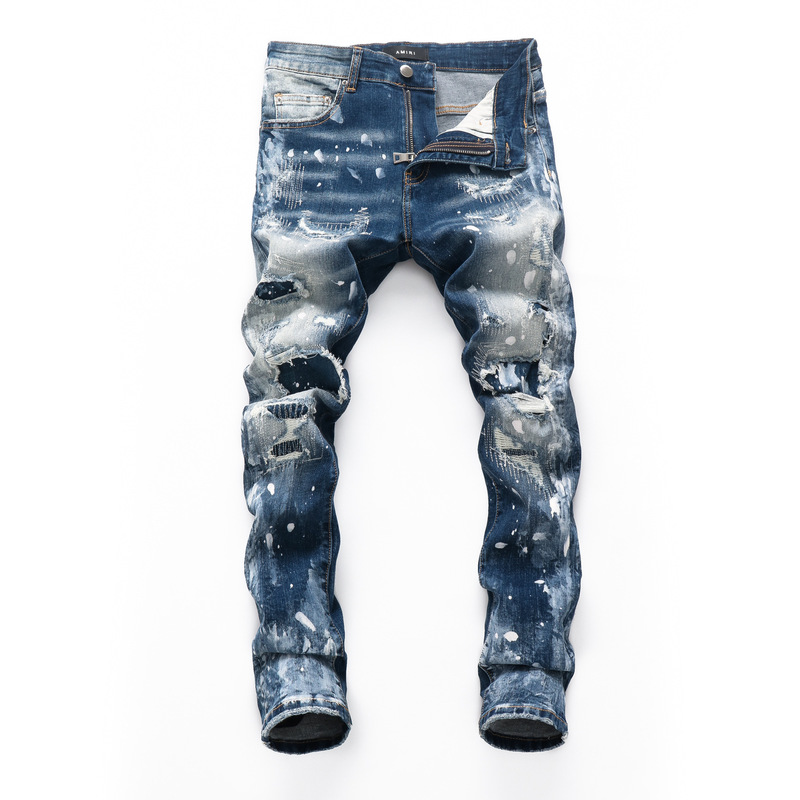 2025 Autumn/Winter Men's Fashion Ripped Patch Jeans Youth Slim Fit Skinny Motorcycle Pants Aliexpress Hot Sale 2025 Autumn/Winter Men's Fashion Ripped Patch Jeans Youth Slim Fit Skinny Motorcycle Pants Aliexpress Hot Sale