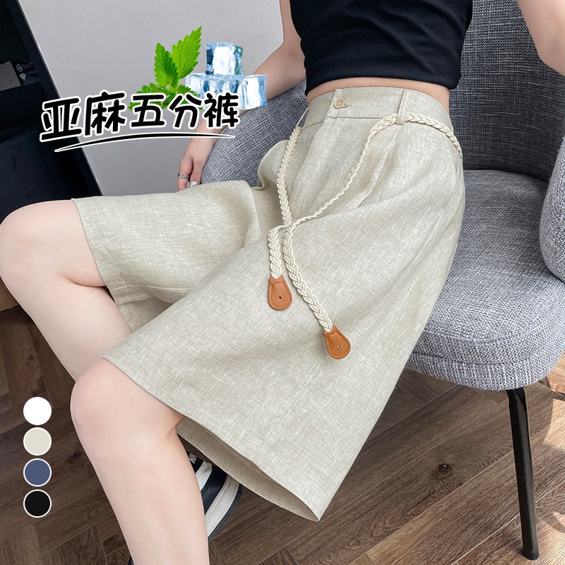 现货现货2025夏季新款天丝亚麻五分裤A字阔腿高腰棉麻薄款短裤女