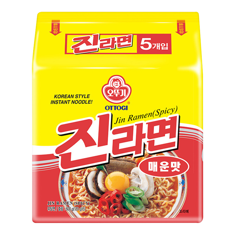韩国进口不倒翁金拉面120g*5连包韩式辣味真拉面方便面速食煮面泡